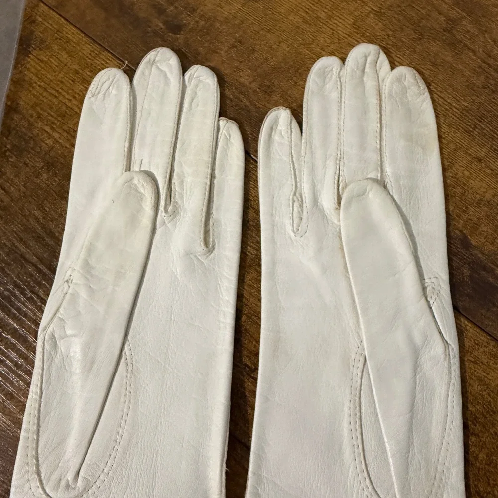 Vtg Sears White Leather Opera Gloves Size 6.5 Long Evening Formal Prop Costume